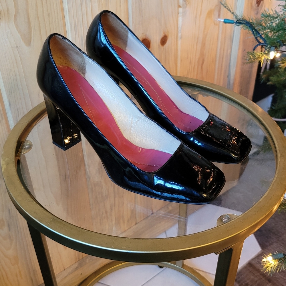 Kate Spade Square toed patent block heel